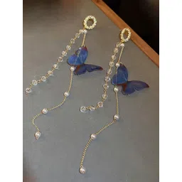 MEENAZ Gold-Plated American Diamond Contemporary Shaped Drop Earrings-picture-24