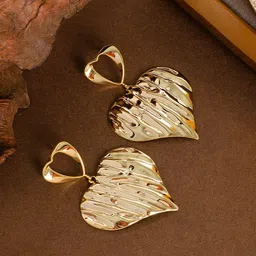 MEENAZ Gold-Plated Stainless Steel Heart Shaped Drop Earrings-picture-18