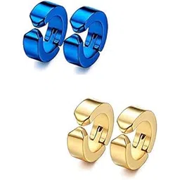 meenaz Jewellery Blue and Golden Gold Plated Copper and Brass Clip-on Press Non-Piercing Hoop Stud Earrings for Unisex-picture-40
