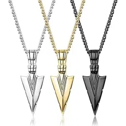 meenaz Pendant for Men combo Arrow Black Silver gold chain for men Mens boyfriend gents locket Necklace for men Boy girls Women Stainless Steel 3 neck chain lockets mens chains fashion Long Stylish 28-picture-36