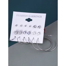 MEENAZ Set Of 9 Silver-Plated Contemporary Studs-picture-23