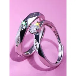 MEENAZ Silver-Plated AD-Studded Couple Adjustable Finger Rings-picture-31