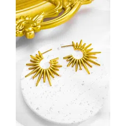 MEENAZ Stainless Steel 18kt Gold-Plated Circular Shaped Korean Half Hoop Earrings-picture-14