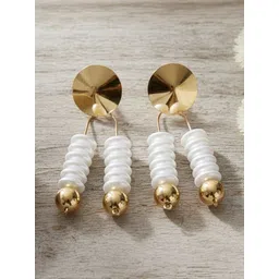 MEENAZ Stainless Steel 18kt Gold-Plated Pearls Beaded Circular Shaped Korean Drop Earrings-picture-21