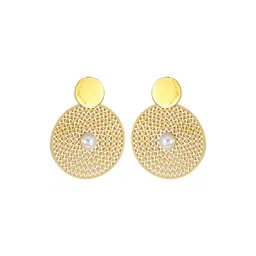 MEENAZ Stainless Steel 18kt Gold-Plated Pearls Beaded Circular Shaped Korean Drop Earrings-picture-22