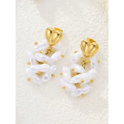 MEENAZ Stainless Steel 18kt Gold-Plated Pearls Beaded Circular Shaped Korean Drop Earrings-picture-24