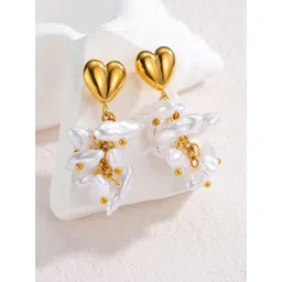 MEENAZ Stainless Steel 18kt Gold-Plated Pearls Beaded Circular Shaped Korean Drop Earrings-picture-25