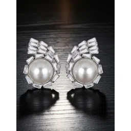 MEENAZ Stainless Steel 18kt Gold-Plated Pearls Beaded Circular Shaped Korean Studs-picture-23