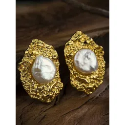 MEENAZ Stainless Steel Gold-Plated Artificial Pearls Beaded Contemporary Drop Earrings-picture-23