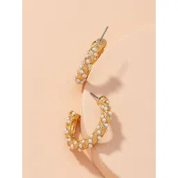 MEENAZ Stainless Steel Gold-Plated Circular Half Hoop Earrings image 4