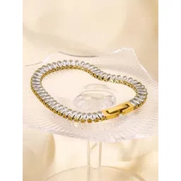 MEENAZ Stainless Steel Gold-Plated Cubic Zirconia Wraparound Bracelet-picture-40