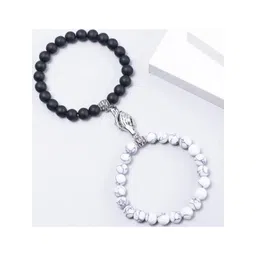 MEENAZ Unisex Set Of 2 Silver-Plated Magnetic Couple Adjustable Elasticated Bracelets-picture-18