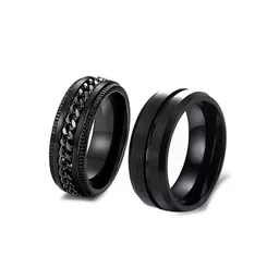 MEENAZ Unisex Set Of 2 Silver-Plated Stainless Steel Rings-picture-16