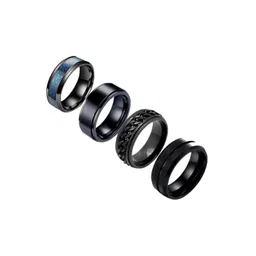 MEENAZ Unisex Set of 4 Silver-Plated Stainless Steel Rings-picture-18