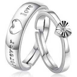 meenaz Valentine Gifts Fashion Traditional Jewellery designer Stylish Fancy Party wear Simple Single Promise Propose Engagement model birthday Anniversary Wedding Heart Shape Silver Platinum Golden i love you Word Name Alphabet Letter Initial Finger Rings for girls gf women husband girlfriend Men Boys Couples style boyfriend Wife Lovers Unisex Ladies Friends Solitaire American diamond CZ AD Anguthi Collection Adjustable Free size Love Couple Ring Set valentines gift ring only Daily use combo set pack Hand rings latest design Polish Finish Best Friend Friendship Combo Crystal Hearts Birds Crown Engraved Sterling 2 PCS Her King His Queen forever lover Stainless Steel couple Rhodium "Forever Love" -COUPLE RINGS-MEF07 Brass, Copper, Alloy, Crystal, Silver, Stone, Metal, Stainless Steel Crystal, Diamond, Cubic Zirconia, Zircon Platinum, Rhodium, Titanium, Sterling Silver Plated Ring Set-picture-12