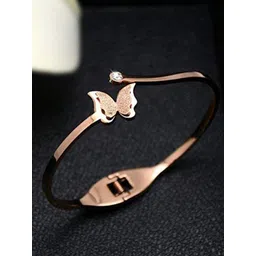 MEENAZ Women Stainless Steel American Diamond Antique Rose Gold-Plated Cuff Bracelet-picture-16
