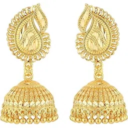 meenaz Women's Traditional 18k One Gram Gold Ethnic Brass Stylish South Indian Screw Back Temple Meenakari Ghungroo Peacock Studs Earrings Set -GOLD JHUMKI-M159-picture-13