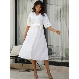 Meeranshi Embellished Embroidered Linen A-Line Midi Dress-picture-24