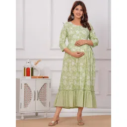 Meeranshi Floral Printed Maternity & Feeding Cotton Maxi Ethnic Dresses-picture-12