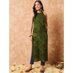 Meeranshi Pine Green Cotton Printed Straight Kurta-picture-32