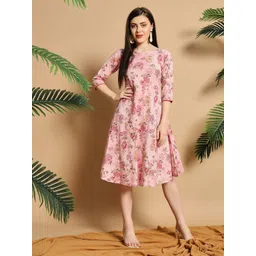 Meeranshi Women Boat Neck Floral Print Fit & Flare Dress-picture-36