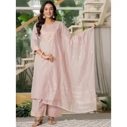 Meeranshi Women Ethnic Motifs Regular Linen Kurta with Palazzos & With Dupatta-picture-34