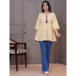 Meeranshi Women Floral Print Bell Sleeve Cotton Peplum Top-picture-30