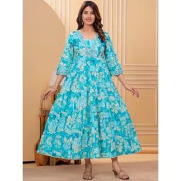Meeranshi Women Floral Print Cotton Ethnic Maxi Dresses-picture-29