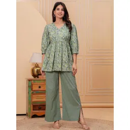 Meeranshi Women Floral Printed Cotton A-Line Kurta with Palazzos-picture-14