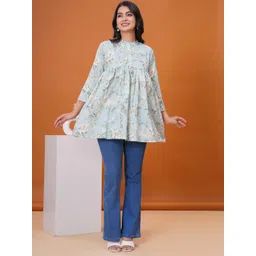 Meeranshi Women Floral Printed Mandarin Collar Cotton Peplum Top image 1