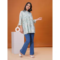 Meeranshi Women Floral Printed Mandarin Collar Cotton Peplum Top image 2
