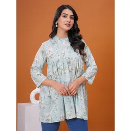 Meeranshi Women Floral Printed Mandarin Collar Cotton Peplum Top image 3