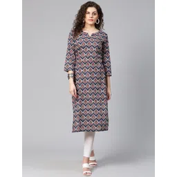 Meeranshi Women Navy Blue & Maroon Printed Straight Kurta-picture-10