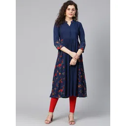 Meeranshi Women Navy Blue & Red Floral Print Detail A-Line Kurta-picture-37