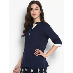 Meeranshi Women Navy Blue Solid Pure Cotton Top image 3