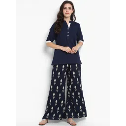 Meeranshi Women Navy Blue Solid Pure Cotton Top image 5