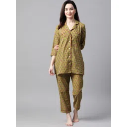 Meeranshi Women Olive Green & Red Pure Cotton Printed Nightsuit-picture-10