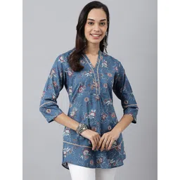 MEESAN Blue & Red Printed Cotton Tunic-picture-42