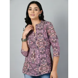 MEESAN Ethnic Motifs Mandarin Collar Three-Quarter Sleeves Tunic-picture-13