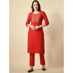 MEESAN Floral Embroidered Straight Kurta with Trousers-picture-26