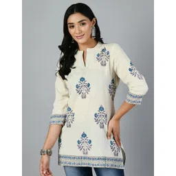MEESAN Floral Printed Mandarin Collar Pure Cotton Kurti-picture-29
