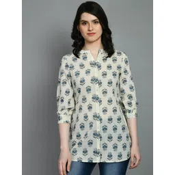 MEESAN Mandarin Collar Ethnic Printed Cotton Kurti-picture-25
