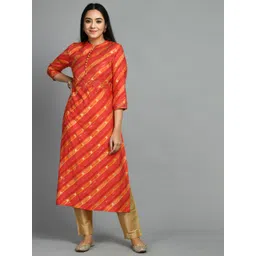 MEESAN Mandarin Collar Striped Printed Embroidered Modal Straight Kurta-picture-31