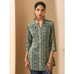 MEESAN Paisley Printed Mandarin Collar Pure Cotton Straight Kurti-picture-14