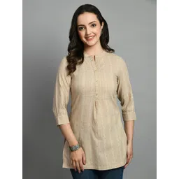 MEESAN  Striped Mandarin Collar Cotton Kurti-picture-34