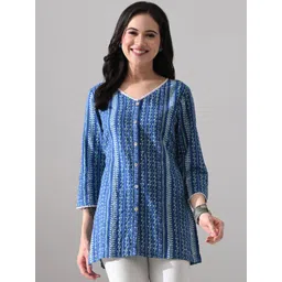 MEESAN Women Ethnic Motifs Printed V-Neck Pure Cotton Straight Short Kurti-picture-31