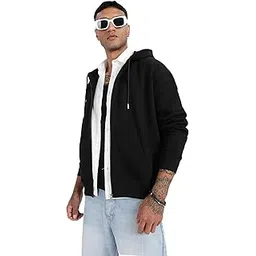 megakart Sweatshirt for Men | 350 GSM Heavy Fleece Zipper Sweatshirt | Oversized Drop Shoulder Winter Jacket | Warm Casual Outdoor Travel Sweatshirt with Pockets – Black-picture-14