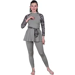 megaska Modest Swimsuits with Swim Top Swim Legging and Belt Full Sleeve Chest Pads Full Body Cover Swimming Costume Swimwear Set for Women-picture-28