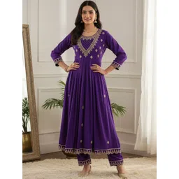 MEHARIKA Ethnic Motifs Embroidered Thread Work Anarkali Kurta With Trousers & Dupatta-picture-34
