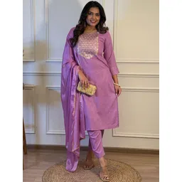 MEHARIKA Women Ethnic Motifs Embroidered Kurta with Trousers & Dupatta-picture-11